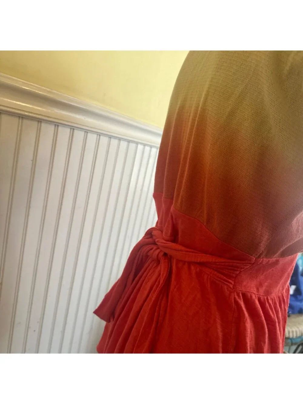Free People Vintage Y2K Tunic Cream Orange Ombre Tie Waist Floral Appliques